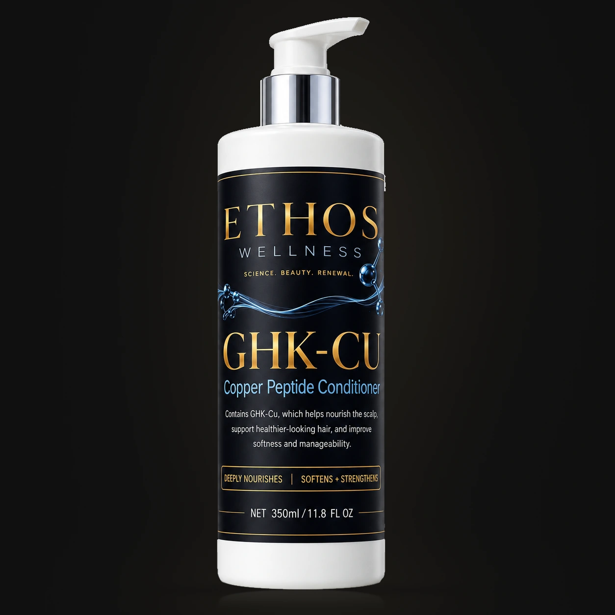 ETHOS WELLNESS GHK-Cu Copper Peptide Conditioner, 350 mL white pump bottle